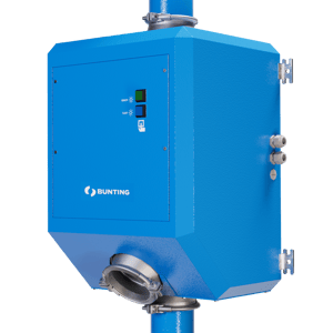 Gravity-fall metal detector identifying metal contamination in plastics recycling